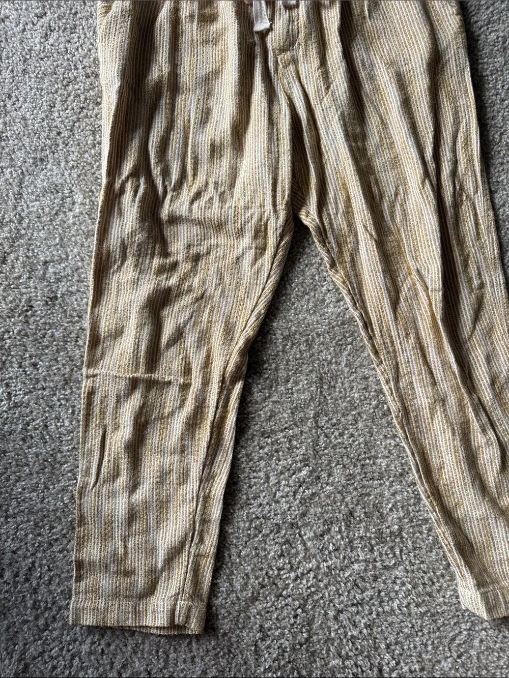 Free People Women's Beige Striped Linen Drawstring Jogger Pants Size 6